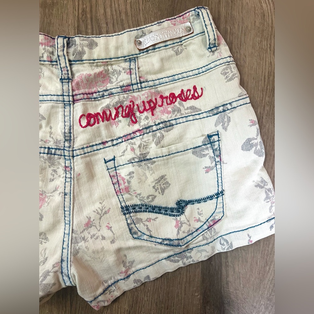 Upcycled Embroidered Floral almost Famous Shorts